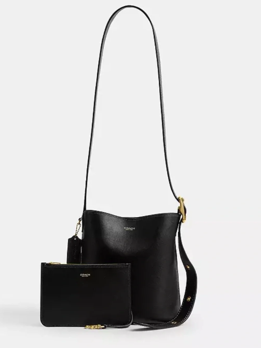 Coach Bleecker Bucket Bag 21 Black Full Grain Leather Boho Minimalist